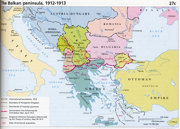 The Balkans circa 1913 Map